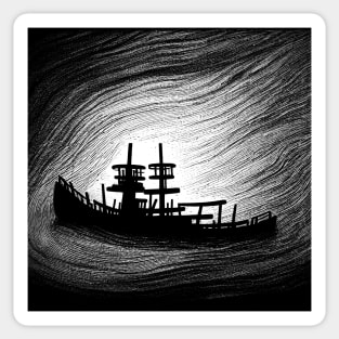 Vision of a shipwreck illuminated in the deep Sticker